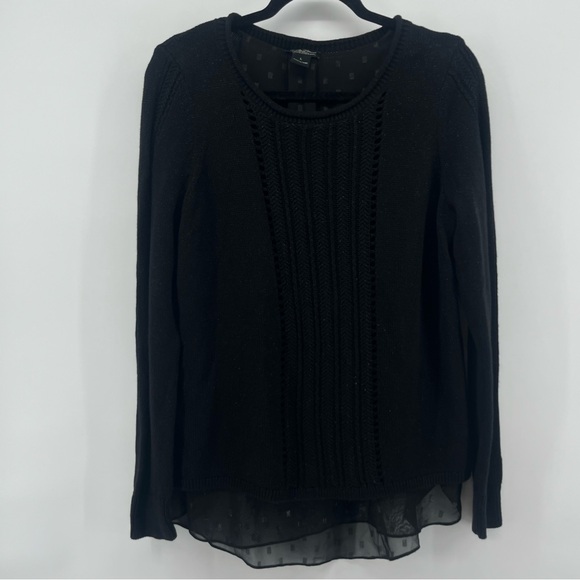 Lucky Brand Sweaters - Lucky Brand Black Mixed Material Split Back Top Layered Look Women's Size Large